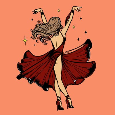 dancer dancing with a shimmery costume on realistic