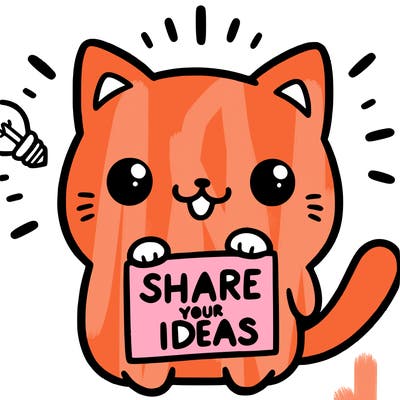 a cute cat saying share your ideas