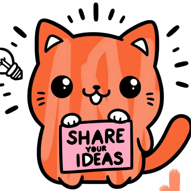 a cute cat saying share your ideas