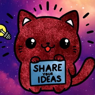 a cute cat saying share your ideas