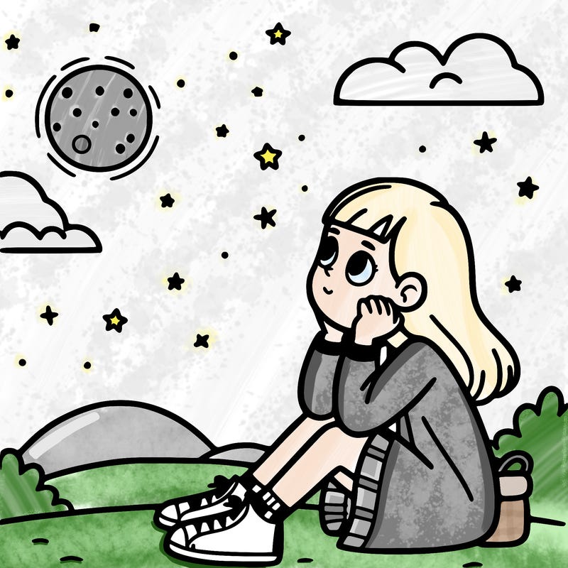 girl sitting while watching the night sky