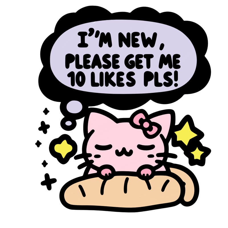 kitty taking a nap dream talking and saying "i'm new, please get me at least 10 likes pls!!"