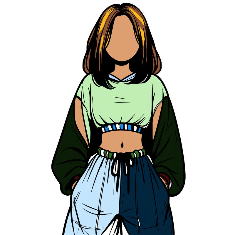 realistic girl faceless with baggy pants and a crop top