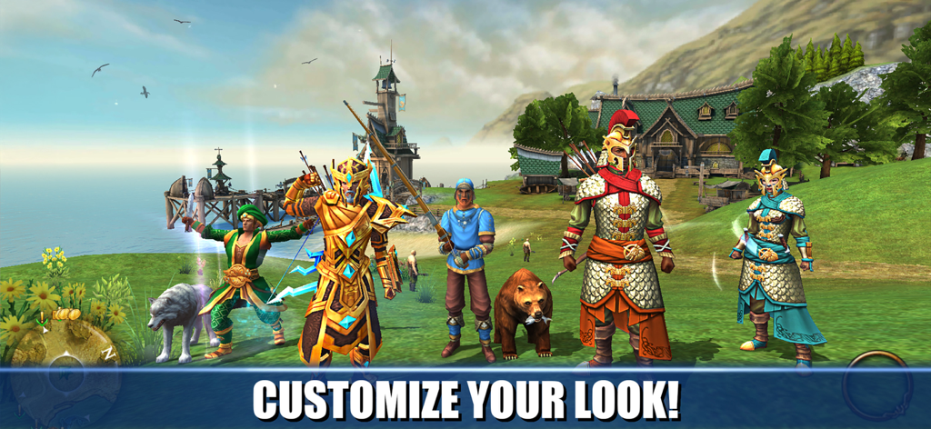 Various fantasy character classes and pets in Celtic Heroes mobile MMORPG