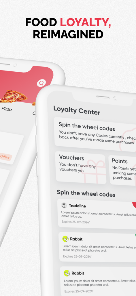 EZeats: A New Food Experience - EZeats app loyalty center screen showing points vouchers and reward codes