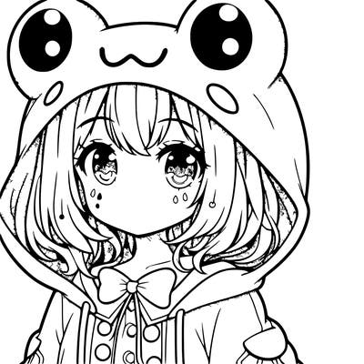 cute anime girl in frog hoodie