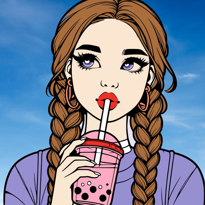 realistic girl with braided hair drinking boba