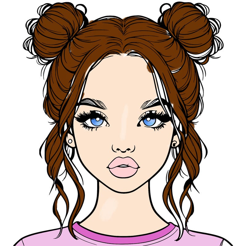 realistic girl with two buns in hair and lips