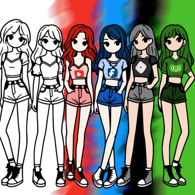 a group of girls wearing crop tops and shorts