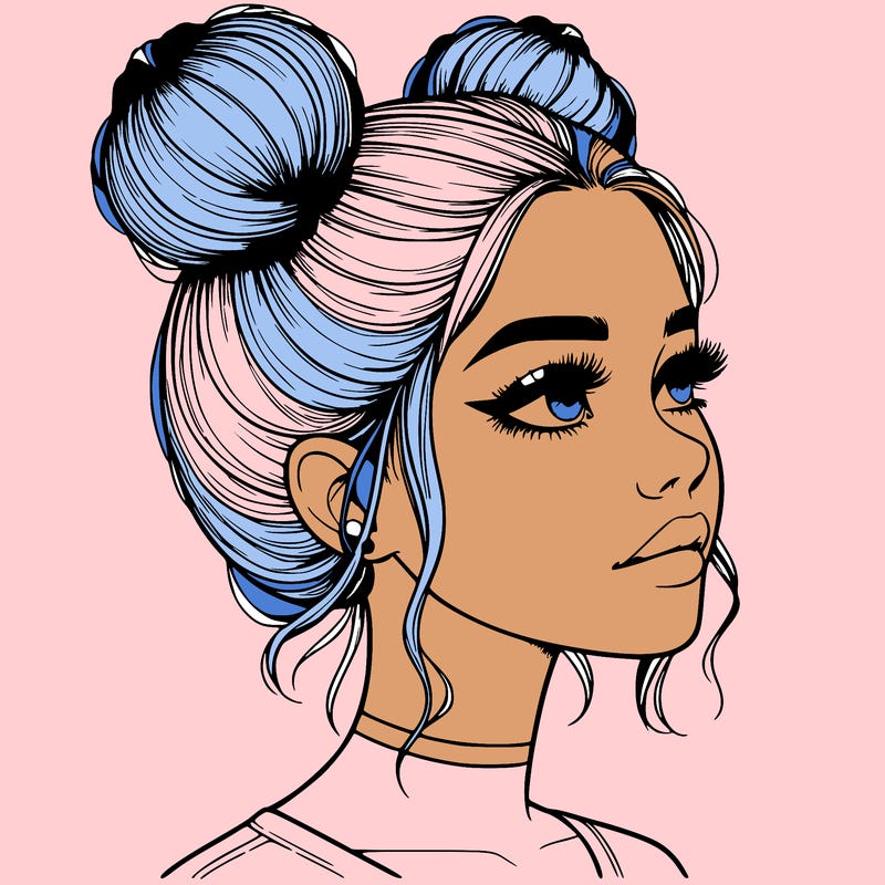 realistic girl with buns on the top of her head