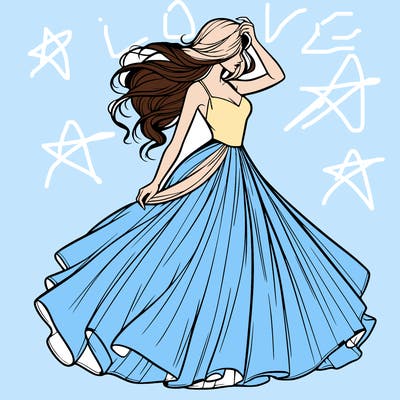 realistic woman with dress flowing in the wind