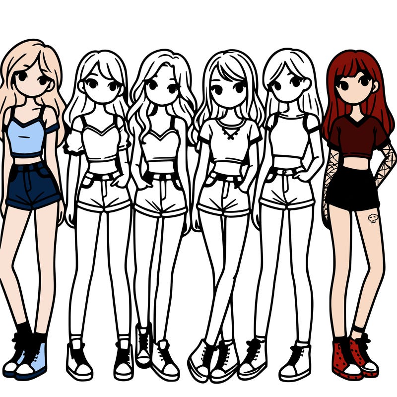 a group of girls wearing crop tops and shorts