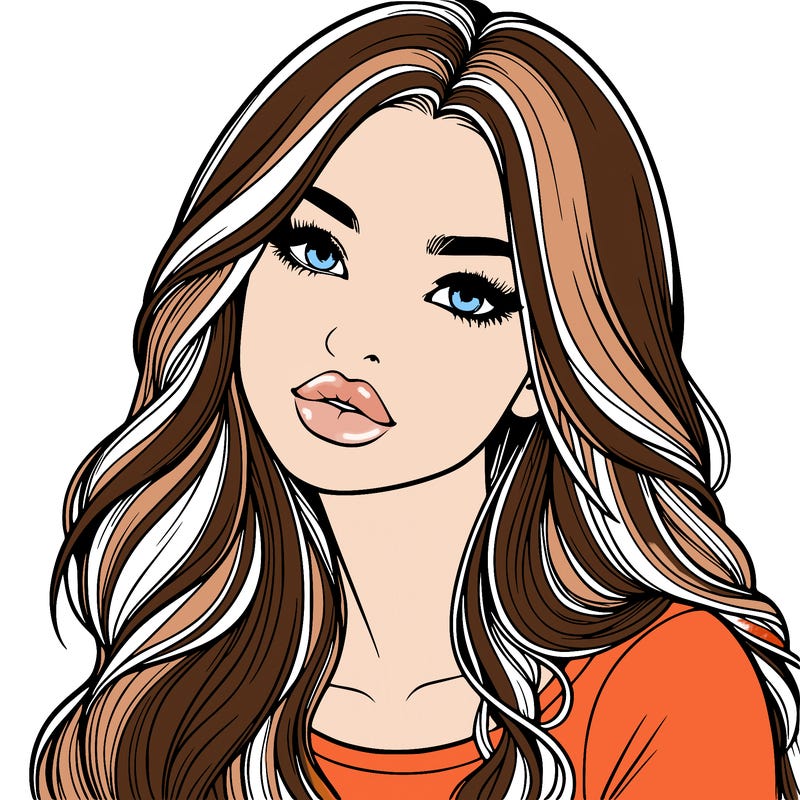 realistic girl with hair on her hair and lips