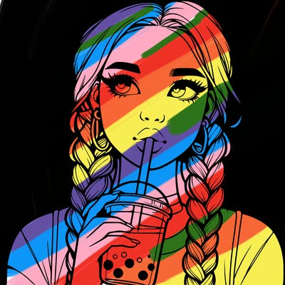 realistic girl with braided hair drinking boba