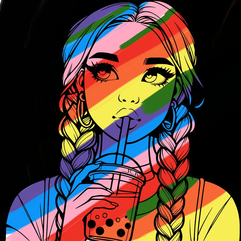 realistic girl with braided hair drinking boba