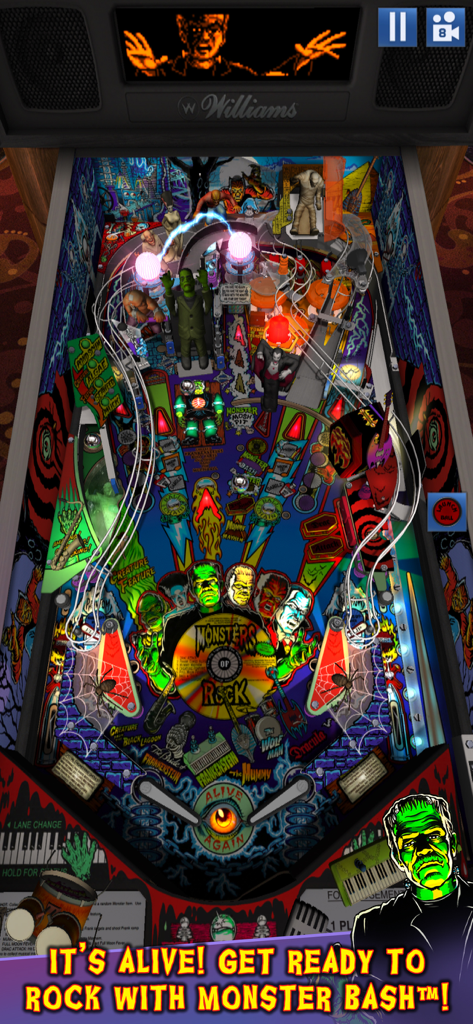 Williams™ Pinball - Il tavolo da flipper Monster Bash in Williams Pinball con personaggi mostruosi 3D e grafica colorata.