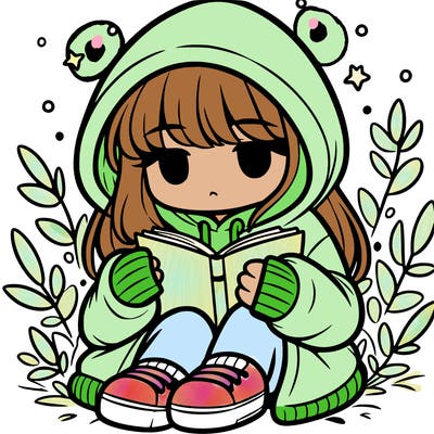 girl in oversized hoodie reading a book