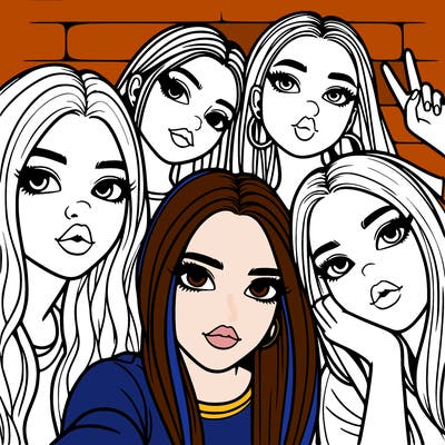 group of teen girls friends y2k up close in a selfie