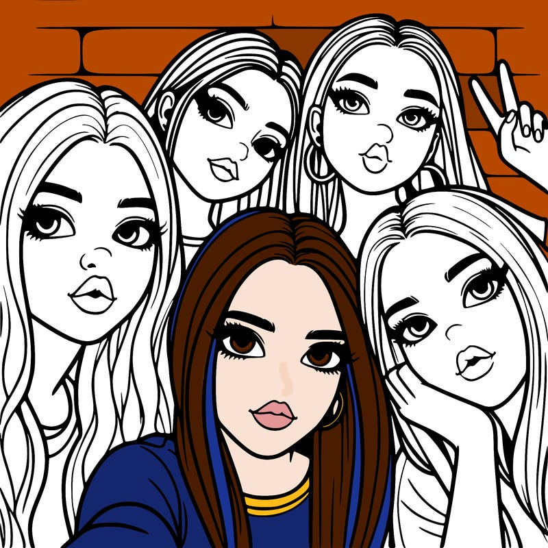 group of teen girls friends y2k up close in a selfie