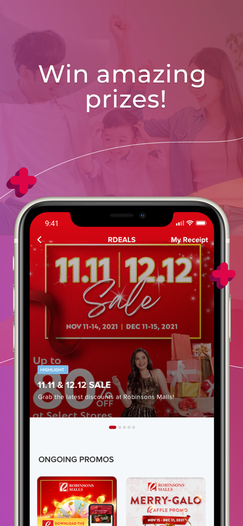 RMalls plus mobile app interface showing seasonal shopping sales and prize offers