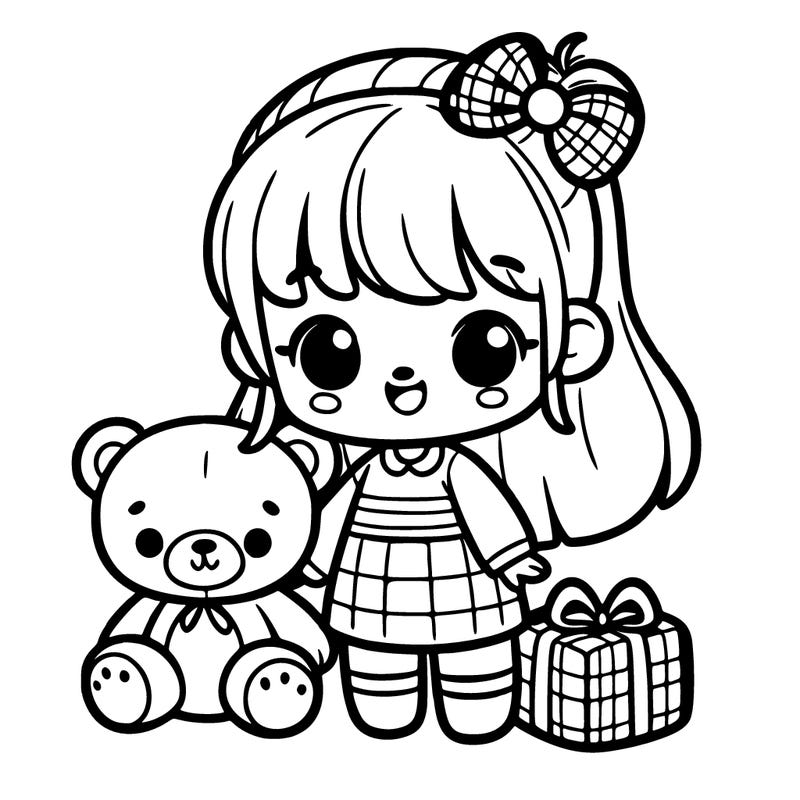 little girl  with bear items