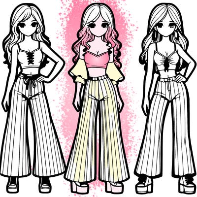 girls with flare pants and crop tops realistic