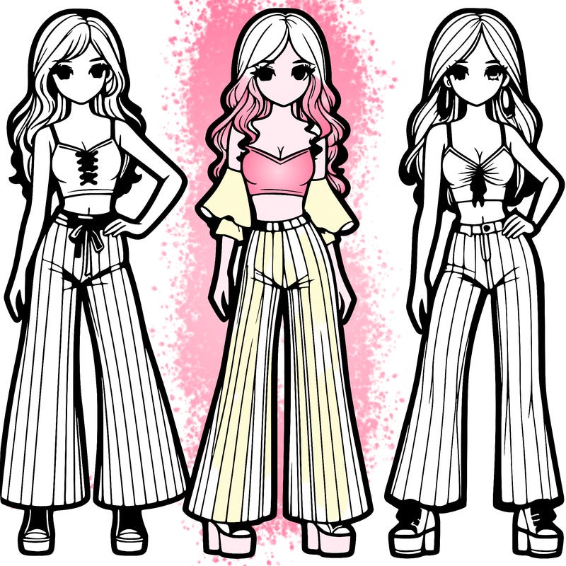 girls with flare pants and crop tops realistic