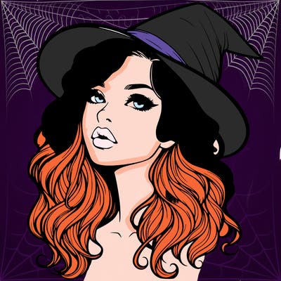 realistic witch girl with wavy hair and lips