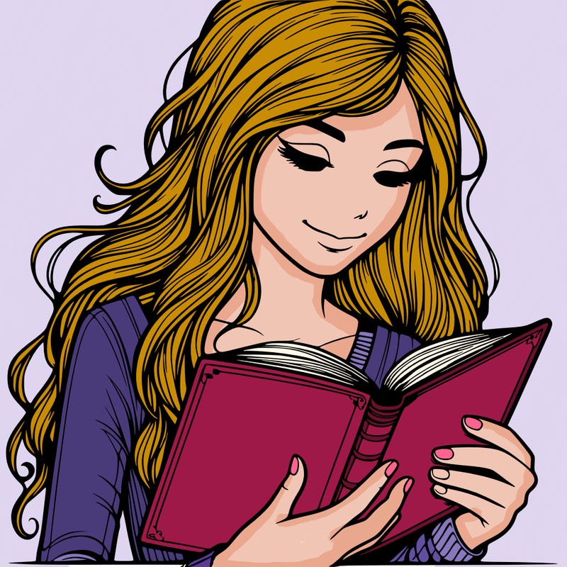 a realistic teen girl reading a book