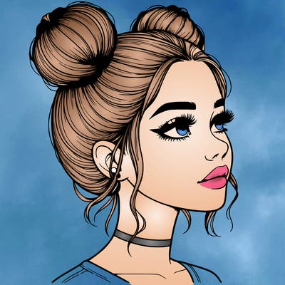 realistic girl with buns on the top of her head