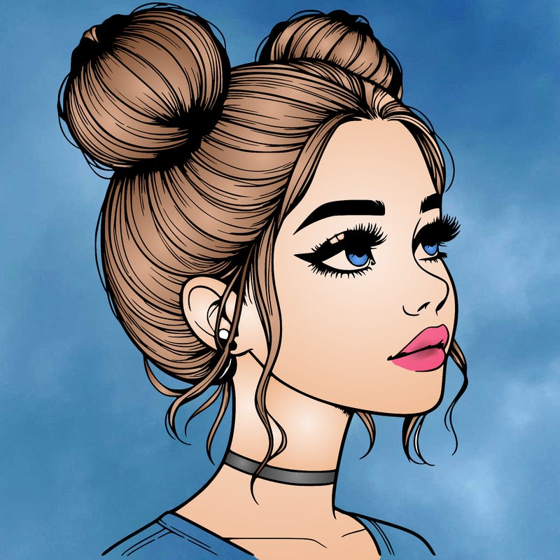 realistic girl with buns on the top of her head