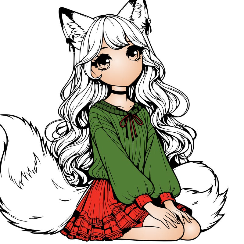 realistic girl with fox ears and tail