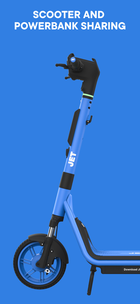 JET – scooter sharing - Patinete elétrico JET azul para mobilidade urbana e serviço de compartilhamento de powerbank