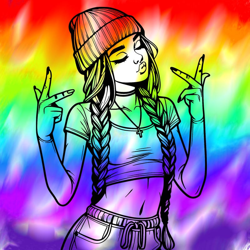 realistic teenage girl with braids and a beanie and crop top doing 🫶🏼