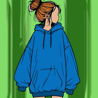 realistic girl with a oversized sweatshirt on and a bun