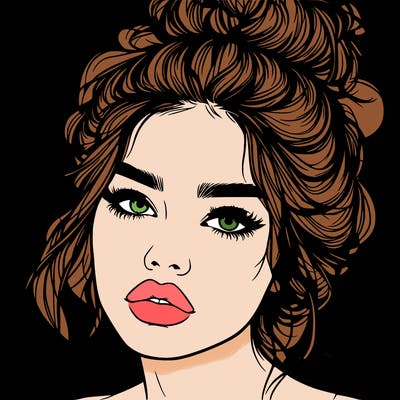 realistic girl with lips and hair in a messy bun