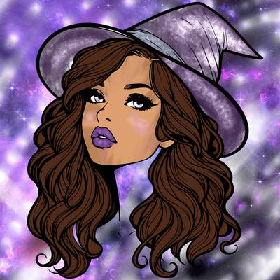 realistic witch girl with wavy hair and lips
