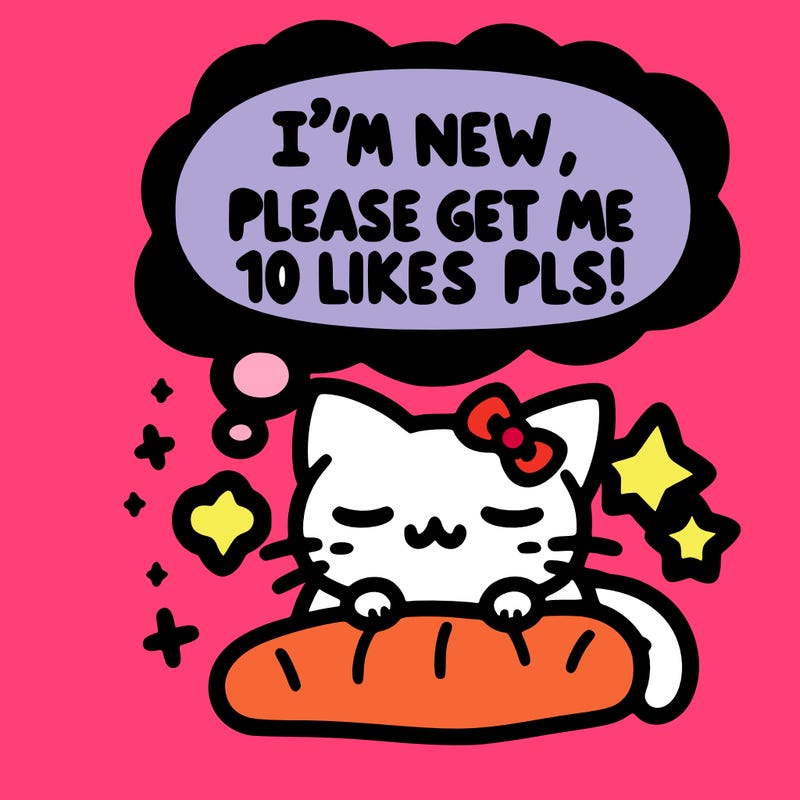 kitty taking a nap dream talking and saying "i'm new, please get me at least 10 likes pls!!"