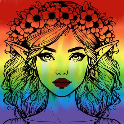 realistic female elf with flower crown