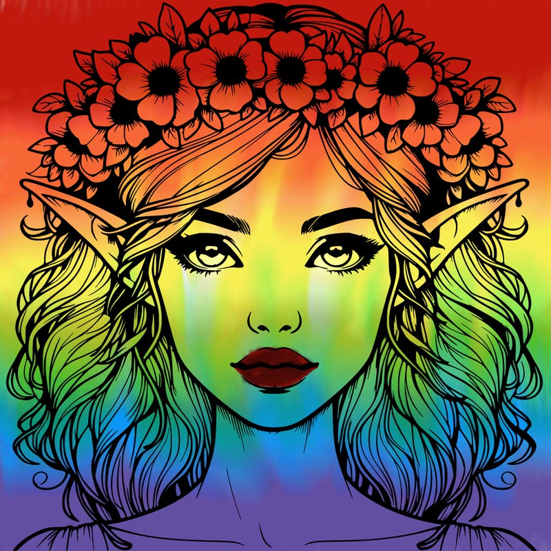 realistic female elf with flower crown