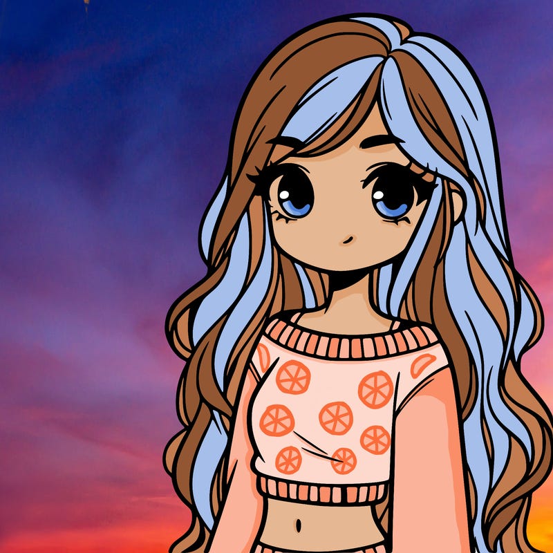 girl with long hair and a crop top with a sweater