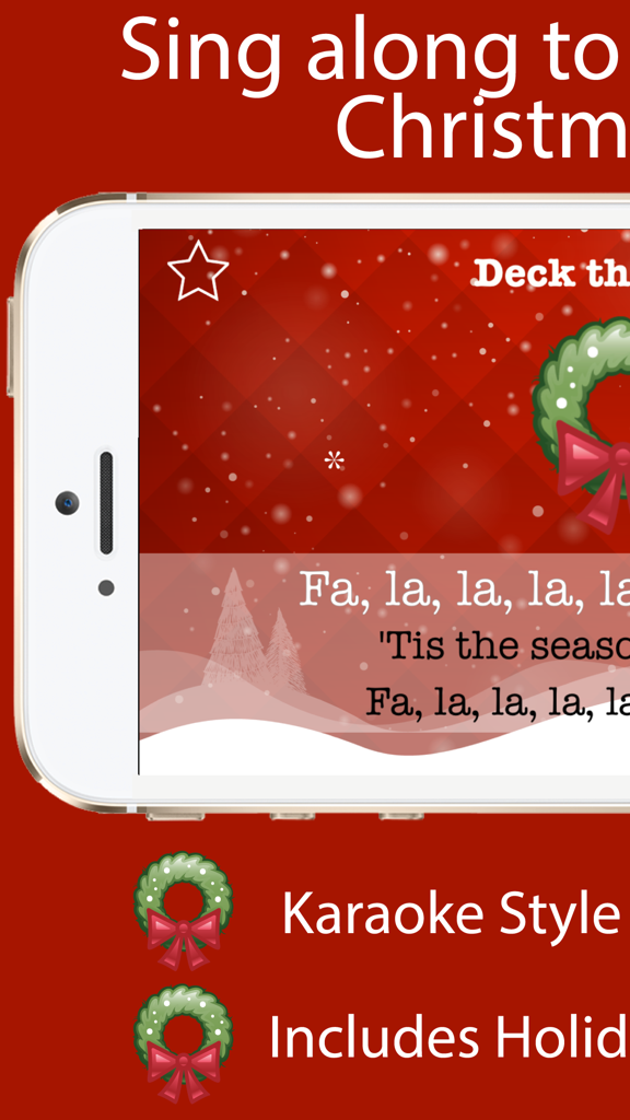 Sing Along Christmas Carols - Letras de villancicos navideños al estilo karaoke mostradas en la pantalla de un smartphone