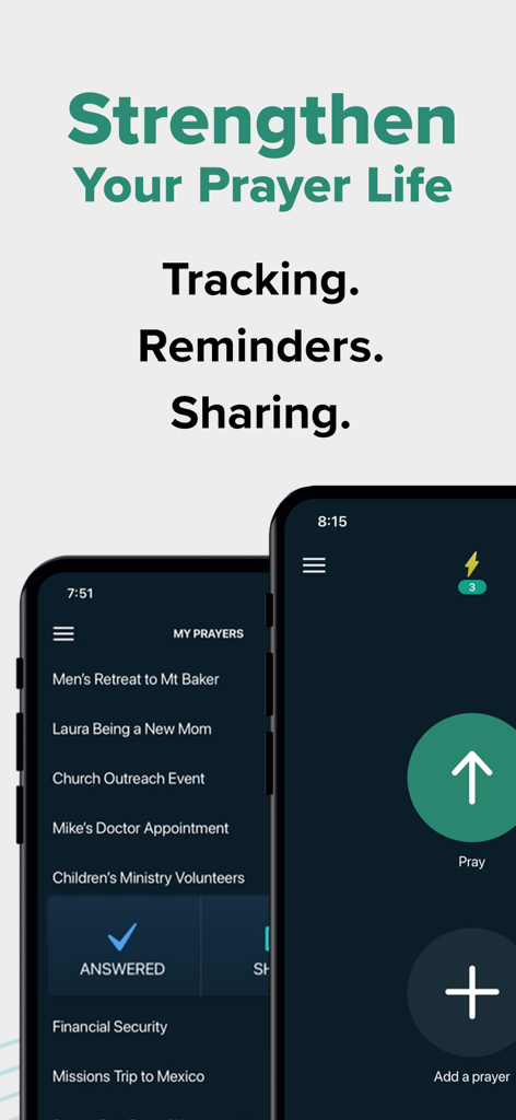 Echo Prayer - Echo Prayer app interface showing prayer tracking and reminder features
