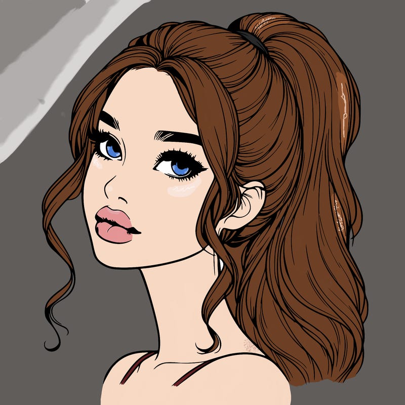 realistic girl with a ponytail on her hair and lips