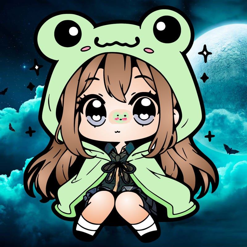 chibi girl with frog hoodie
