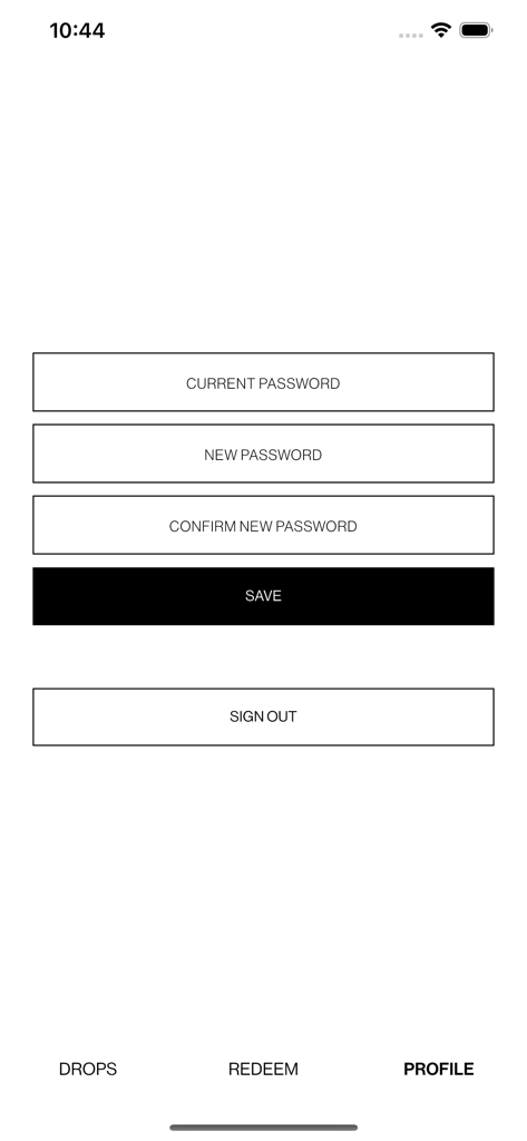 TIPSTER 0701 - Bildschirm zur Verwaltung von Benutzerprofilen für TIPSTER Partner mit Feldern zur Passwortaktualisierung und der Schaltfläche Abmelden