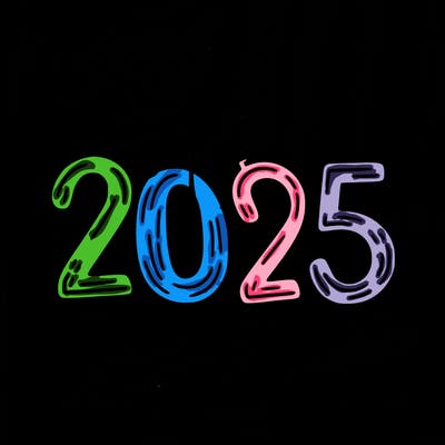 one line scrawled numbers sketch design “2025”