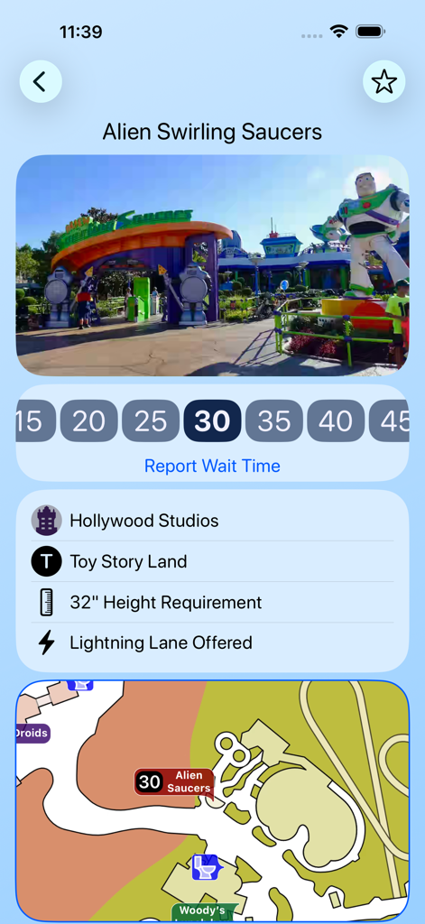 Tempos de espera e informações da atração Alien Swirling Saucers no Disney Hollywood Studios