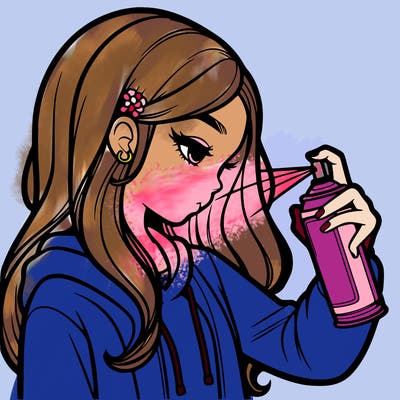 a realistic girl spray painting