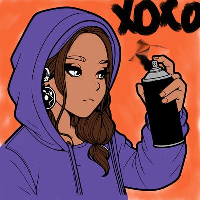 a realistic girl, spray painting